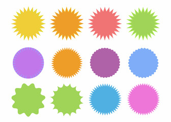 Fototapeta premium Collection of colorful starburst and round labels perfect for design projects