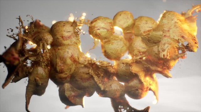 3D Representation of Fat Cells Melting. Fat cells burning process under the skin showing before and after effect