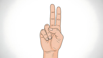 Hand gesture showing the number two with two fingers raised, isolated on white background