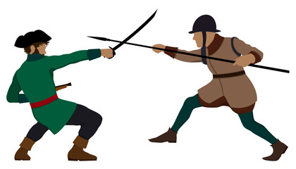 Scene of pirate and ancient warriors battle. Vector illustration