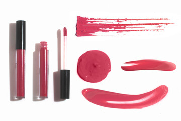 cherry glossy lipgloss gel cosmetic makeup product mockup flat lay, lips for fashion girl