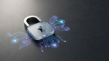 Digital Padlock With Network Icons Cyber Security