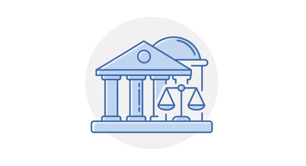 Law and justice building with scales icon illustration.