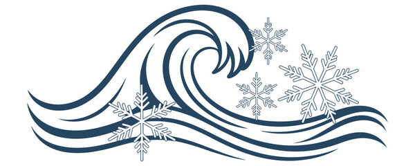 Fototapeta premium Winter Wave with Snowflakes Floating on Transparent Backdrop, Evoking Cold Season and Frozen Water Elements in Elegant Design 180