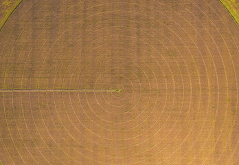 Aerial view of harvested circular crop field