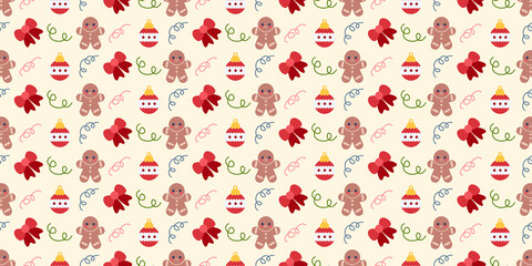 Seamless Gingerbread Christmas Pattern Cute Holiday Cookies Light Background