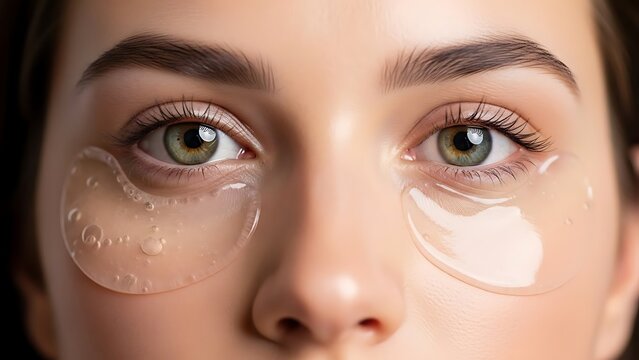 Young Woman Applying Clear Hydrogel Under Eye Patches for Skincare Routine