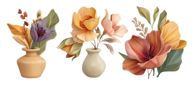 Elegant Floral Illustrations with Poetic Themes in 3D Style for Creative Projects