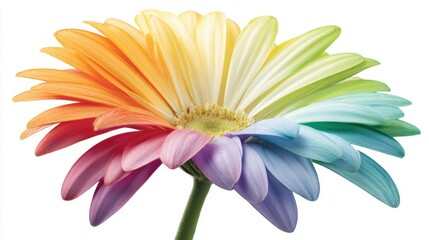 A vibrant, multicolored flower with delicate petals showcasing shades of orange, pink, yellow, green, blue, and purple, ideal for decorative designs, wellness themes, or gardening projects,