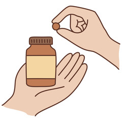 Taking Vitamin Supplement Hand Illustration in Soft Style