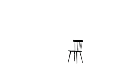 A singular wooden chair is set against a deep black backdrop, centered in the frame