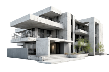 Modern architectural structure featuring concrete facade, multiple levels, and glass accents