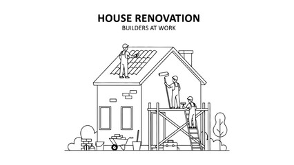 Builders are working on a house renovation project.