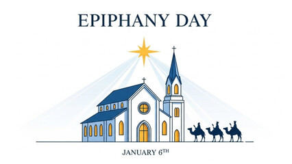 Epiphany Day church illustration with the Three Wise Men on camels celebrating January 6th with a guiding star perfect for religious or holiday themes
