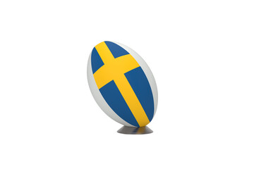 Fototapeta premium Swedish flag rugby ball on a kicking tee isolated on a white background, 3d render