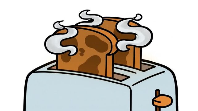 Cartoon Toaster Popping Hot Toast with Smoke - Breakfast Appliance Illustration
