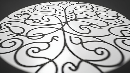 Intricate Black And White Swirl Pattern On A Reflective Surface With Shadows And Elegant Curves