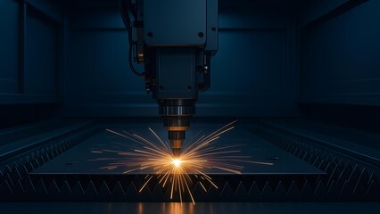 Automated laser metal cutting machine in operation, close-up
