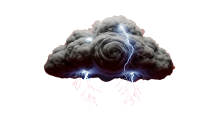 Dramatic storm cloud with intense lightning bolts in dark sky