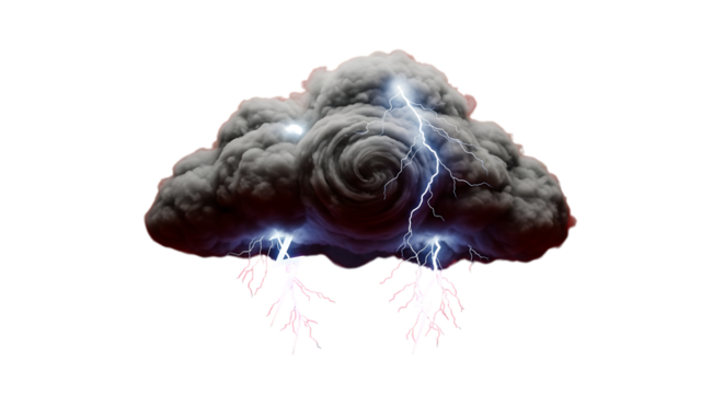 Dramatic storm cloud with intense lightning bolts in dark sky - Powered by Adobe