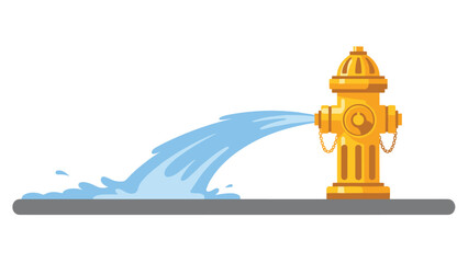 A vibrant yellow fire hydrant gushes a powerful stream of blue water, creating a large splash on the street, depicting an emergency or leak.