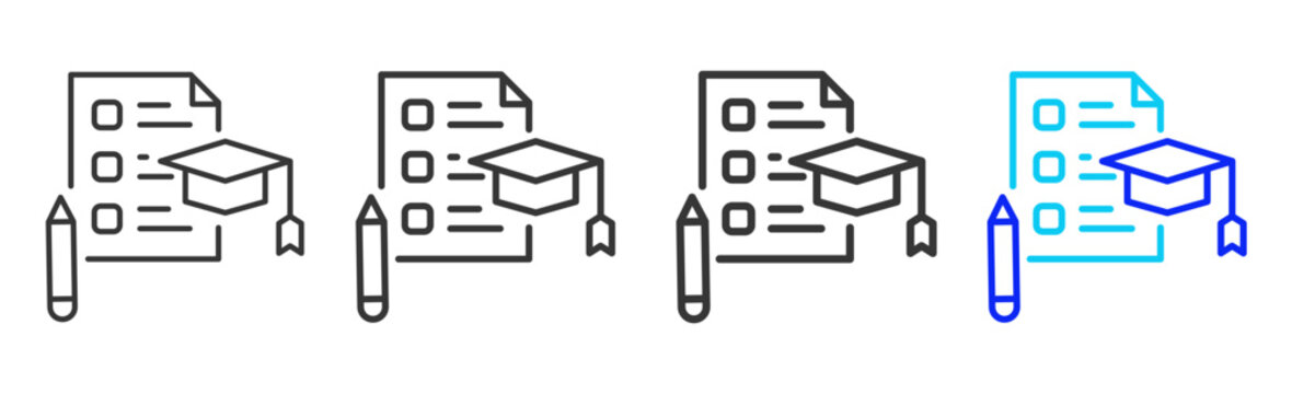 Knowledge Test icon set collection creative outline style for education with multiple thickness variations suitable for exam test review study rating certification