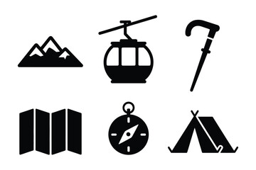 Hiking adventure and outdoor camping black icon set © Laboni
