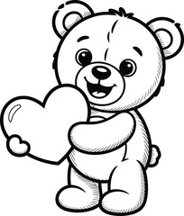 Obraz premium Cute cartoon teddy bear with arms raised black and white