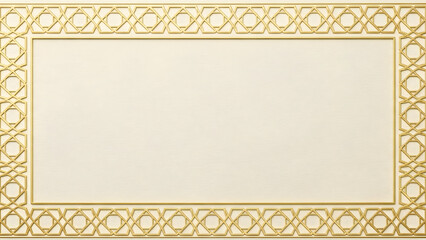 Ornate Golden Rectangle Frame With Intricate Geometric Border On Textured Cream Background