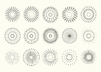 Collection of retro sunbursts and starburst designs in varying styles