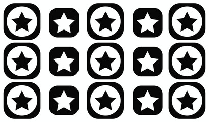 Flat Black-and-White Star Icon Pattern in Rounded Squares on White Background.