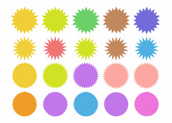 Fototapeta premium A collection of colorful starburst and circular badges in various hues