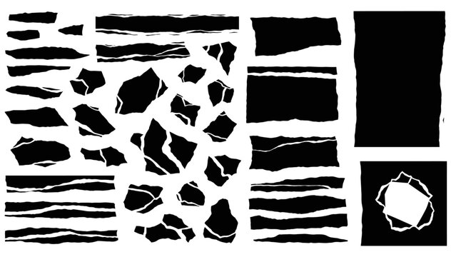 Abstract arrangement of fragmented black shapes resembling broken glass or shattered pieces