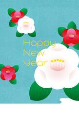 紅白の椿の年賀状