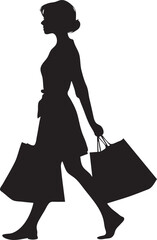 Silhouette of Woman Carrying Shopping Bags While Walking Isolated on White Background