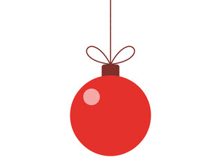 A single red Christmas ornament hangs suspended by a string.