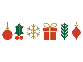 A collection of simple, stylized Christmas icons are displayed in a row.