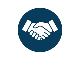 A close-up illustration of two hands shaking in agreement within a dark blue circle.