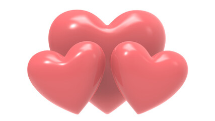 Fototapeta premium Three red hearts shape transparent background. Render illustration of floating love and romance, like and wedding symbol. Valentine 