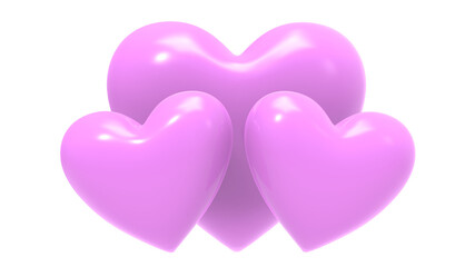 Obraz premium Three shiny purple hearts shape transparent background. Render illustration of floating love and romance, like and wedding symbol. Valentine 
