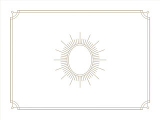 Elegant sunburst design with an oval frame on a white background.