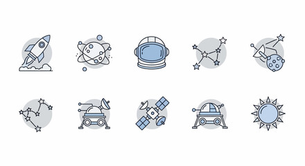 Collection of space exploration and astronomy themed icons. © Heruu