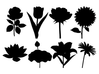 Collection of Silhouette Flowers Vector Illustrations - Simple Floral Icons for Design Projects