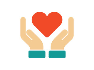 Two hands gently hold a red heart symbolizing care and love.