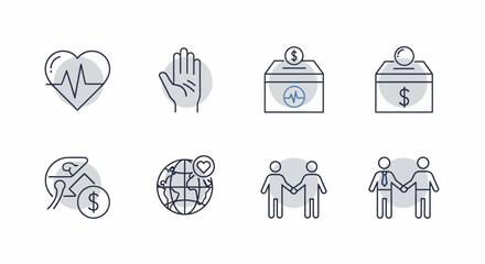 Fototapeta premium Collection of charity and donation related line icons.