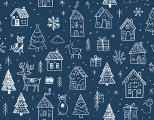 Seamless Christmas pattern in childlike crayon style. Print for cloth design, textil 