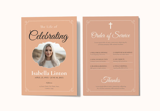 Elegant Funeral Program Template with Memorial Order of Service Design