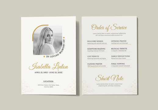 Elegant Memorial Funeral Program Order of Service Template