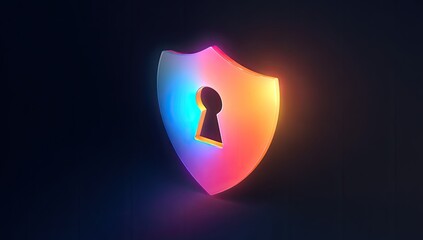 A vibrant, iridescent shield with a keyhole, glowing against a dark, gradient background