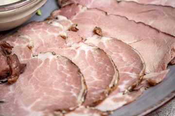 Thin sliced roasted pork cold appetizer